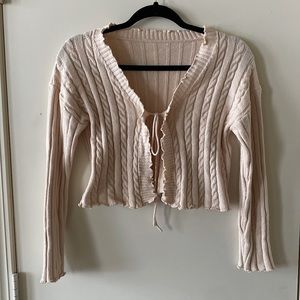 Tan cropped sweater with front ties